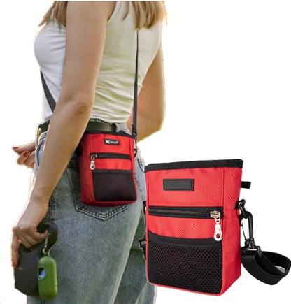 Dog Treat Pouch Pet Trainning Waist Bag Portable Food Snack Small Item Storage Holder Bag Hook Design Pet Training Reward Pouch Bait Sack Mini Puppy Snack Carrier Container Pockets (RED (STYLE A))