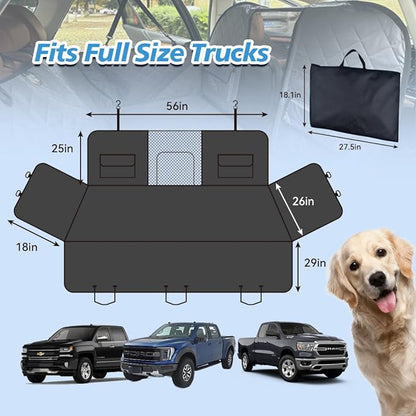 Truck Dog Seat Cover Back Seat,Truck Back Seat Extender for Dogs with Escape-Proof Dog Car Barrier,Upgrated Firm FrameDog Car Seat Cover Hard Bottom Holds400lbs,Waterproof Rear Seat Protector