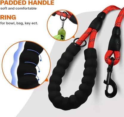 Taglory Rope Dog Leash 5 FT with Comfortable Padded Handle, Highly Reflective Threads Leash and Anti-Tangle Clip for Walking Medium Large Dogs, 1/2 inch, Red