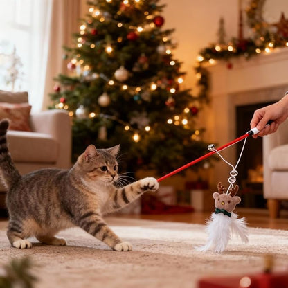 NOLITOY 3Pcs Christmas Cat Toy,Interactive Xmas Wand Sticks with Bell Attachment for Kitten Reindeer Xmas Indoor Pet Supplies