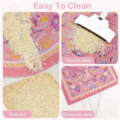Glittme Cat Litter Mat with Non-Slip Bottom Litter Box Mat 33"X22" Litter Trapping Mat Easy to Clean Washable Cat Food Mat for Kitty,L - Image 3