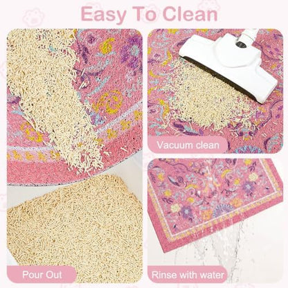 Glittme Cat Litter Mat with Non-Slip Bottom Litter Box Mat 33"X22" Litter Trapping Mat Easy to Clean Washable Cat Food Mat for Kitty,L - Image 3