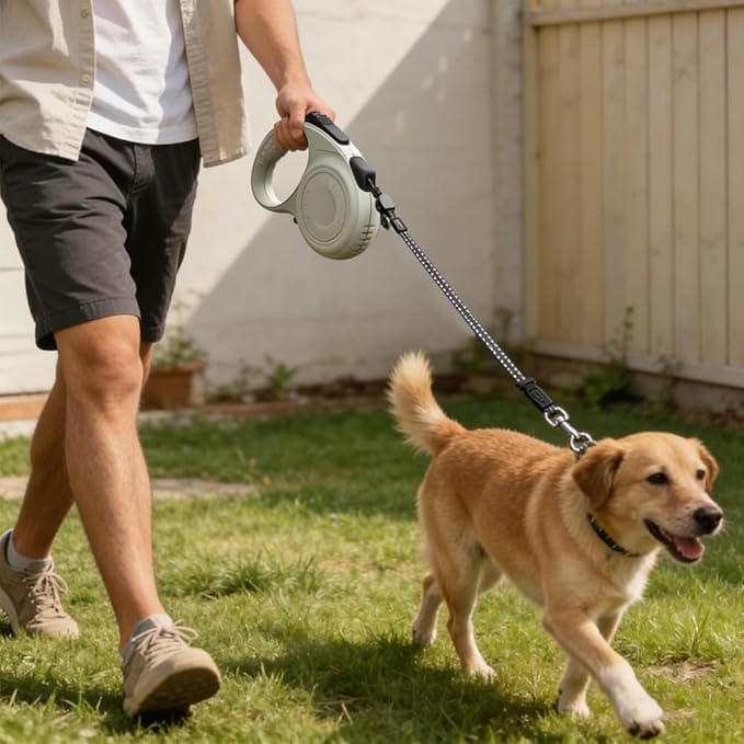 Retractable Dog Leash for Medium & Large Dogs up to 80 lbs, One-Handed Brake, 180kg Strong Nylon Tape, Tangle Free, Anti-Slip Handle (M & L Size) (Grey, M-4M)