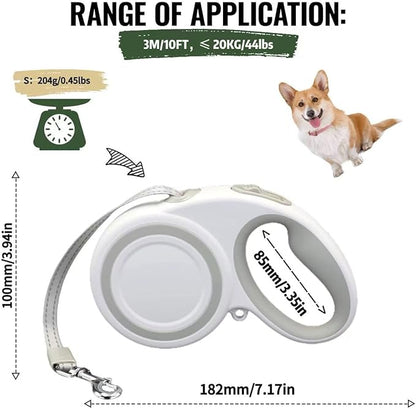 Retractable Dog Leash, 360° Tangle-Free Highly Reflective Nylon Tape, Non-Slip Rubberized Handle, 10-16FT Long Dog Leash for Dogs up to 66LBS,S-Gray