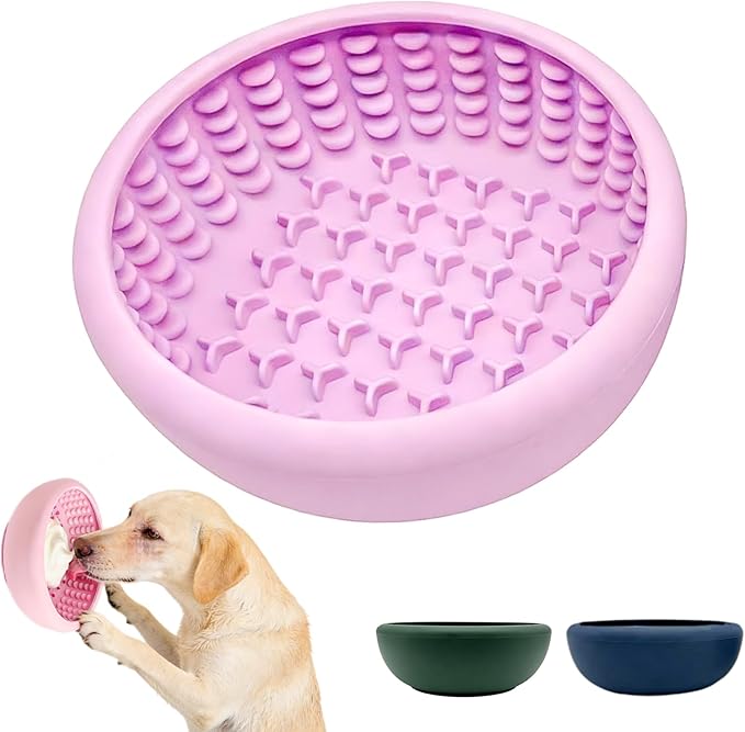 Dog Lick Bowl, Anxiety Relief Slow Feeder Lick Mat for Dogs, Non-Slip Freeze Licking Bowls Enrichment Puzzle Pet Feeding Treat Dispenser for Distraction, Silicone Lick Pads for All Dogs(Purple, Large)