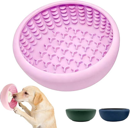 Dog Lick Bowl, Anxiety Relief Slow Feeder Lick Mat for Dogs, Non-Slip Freeze Licking Bowls Enrichment Puzzle Pet Feeding Treat Dispenser for Distraction, Silicone Lick Pads for All Dogs(Purple, Large)