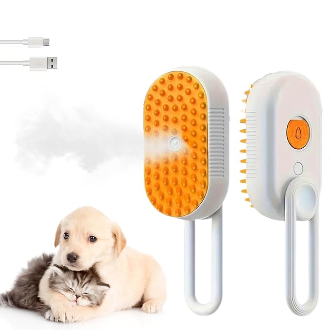 4 in 1 Cat Steam Brush for Shedding, Rechargeable Pet Grooming Brush with Steam Spray, Anti-Static Deshedding & Massage Brush for Indoor Cats and Dogs, Quiet Pet Hair Removal Tool (White)