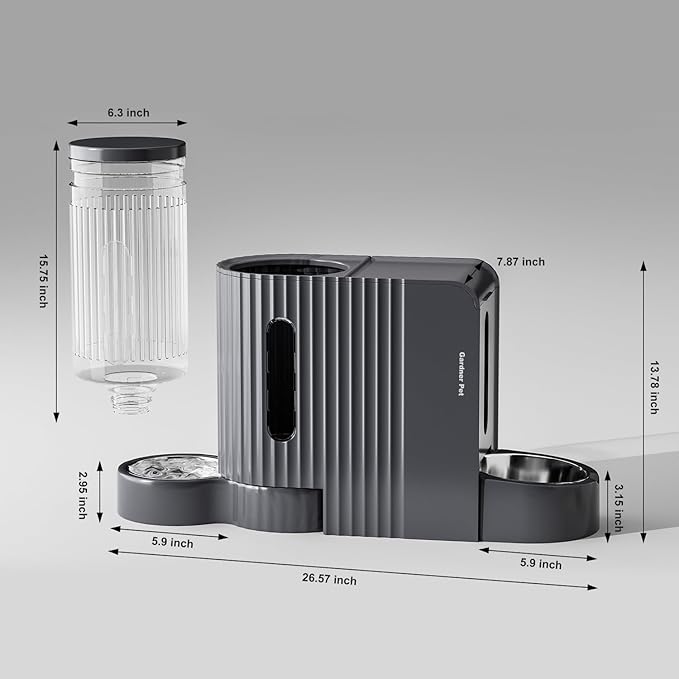 Gardner Pet Gravity Cat Food Feeder and Water Dispenser Stainless Steel Bowls Two-in-One Set Large Capacity Automatic Feeder for Pets Dogs, Puppies, Kittens-(0.8 Gallons x 2)