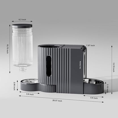 Gardner Pet Gravity Cat Food Feeder and Water Dispenser Stainless Steel Bowls Two-in-One Set Large Capacity Automatic Feeder for Pets Dogs, Puppies, Kittens-(0.8 Gallons x 2)