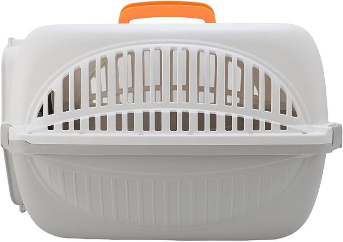 Plastic Pet Carrier, 18.9x12.6x12.6 Inch Hard Sided Crate, with Wire Door and Water Bowl, Ventilation and Security Lock, for Small Dogs and Cats Camping (Gray)