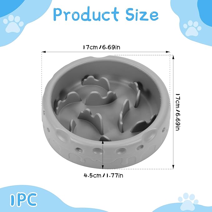 Slow Feeder Dog Bowls, Silicone Large Dog Plates for Food with Non-Slip, Cats Eating Dogs Bowl with Spiral Maze Design, Dogs Food Slow Feeder Bowl Dishes for Indoor and Outdoor (Grey)
