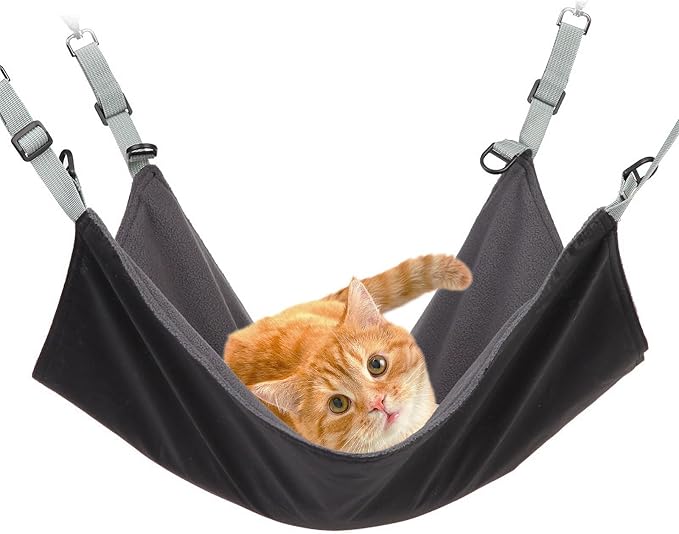 Cat Hammock Hanging Sleeping Mat Adjustable Straps Waterproof Cage Pet Hammock Suitable for Both Summer and Winter Suitable for Puppies Rabbits Cats or Other Pets, black