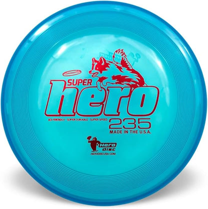 Hero Disc USA Superhero 235 K9 Candy Plastic Dog Disc, Outdoor Dog Toy and Pet Disc, Puncture Resistant Dog Flying Disc (Blue)