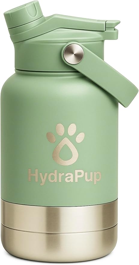 32oz Insulated Water Bottle with Dog Bowls – Human & Pet Shared Use, Stainless Steel Leakproof Travel Bottle (Sage Green)