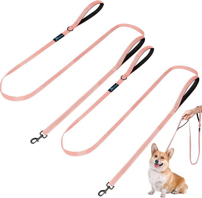 PuppyDoggy Dog Leash for Small to Medium Dogs 6 ft x 0.6" with 3 Reflective Stitching and 2 Traffic Padded Handles Dog Lead/Rope, Pet Leash for Running Walking Training (Pink 2 Pack - 6 ft x 0.6 in)