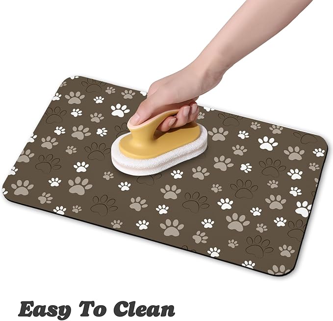 Dog Food Mat, Absorbent Water Bowl Mats Cat Pet Feeding Placemats Brown 24 * 32 inch
