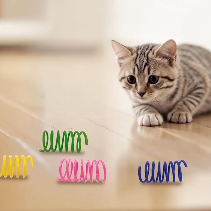 Cat Spring Toys 90 Pack, Interactive Toys for Kittens to Swat, Bite & Hunt, Colorful Durable Plastic Spiral Springs for Indoor Cats