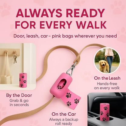 Dog Poop Bags 270 Count Pink, Poop Bags for Dogs, Extra Strong Leak Proof Scented Odor Control Dog Waste Bags, 18 Rolls with Paw Print, Fits Most Dispensers