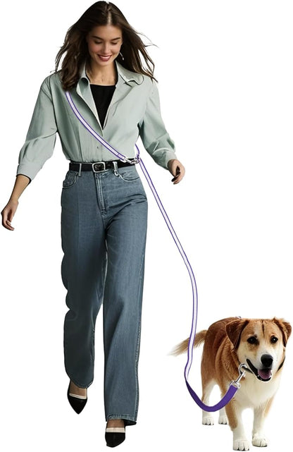 Hands Free Dog Leash, 4.2 FT - 9.5 FT Multifunctional Crossbody Waist Leash for Dogs Walking Reflective Running Dog Leashs for Medium and Large Dogs Walking,Jogging,Running,Training (Purple)