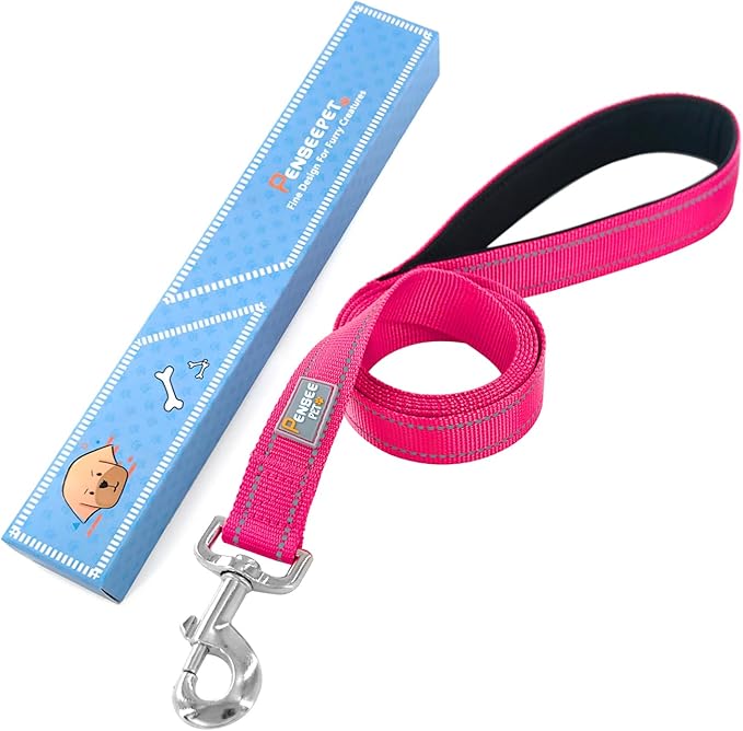 Dog Leash 6 FT Padded Handle Nylon Reflective Dogs Leashes for Medium Dogs Hot Pink