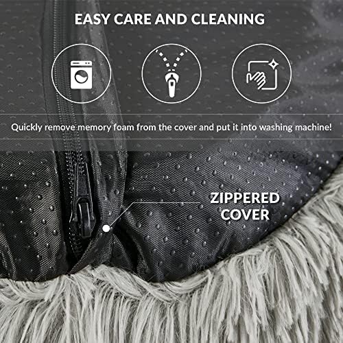 Friends Forever Serena Donut Memory Foam Orthopedic Dog Bed, Soft Faux Fur Oval Cat Couch For Indoor Pet, Fluffy Calming Plush Shag, Round Raised Bolster Cushion, Machine Washable Cuddler, Grey - Image 6