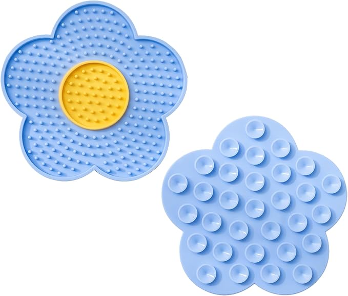 Cats Lick Pad with Suctions Cup Slow Feeders Licking Mat Flower Shape Silicone Pad with Suctions Cup Dog Licking Silicone Pet Feeding
