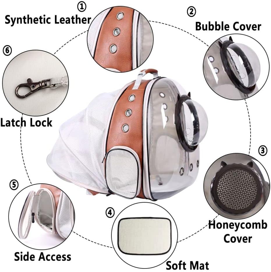 Expandable Cat Carrier Backpack, Backpack for Cats Kitten Small Puppy, Airline Approved Cat Bubble Backpack, Space Capsule Astronaut Carrier (Brown, Back Extension) - Image 4