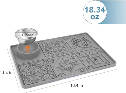 Lick Mat for Dogs Large Breed,Silicone Dog Licking Pad with Strong Suction Cups&Stainless Steel Bowl for Dog Anxiety Relief,Dogs Enrichment Toys for Bathing,Grooming,Training Grey