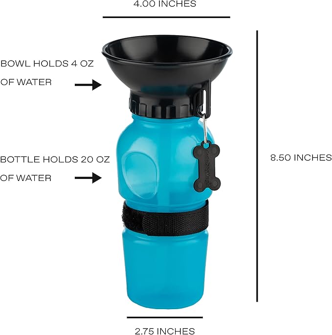 Highwave AutoDogMug Portable Dog Water Bottle, Squeeze Water Bottle with Built-in Travel Bowl for Dogs, Leak-Resistant BPA-Free Dog Water Dispenser for Walking, Hiking & Travel 20 oz (Blue)