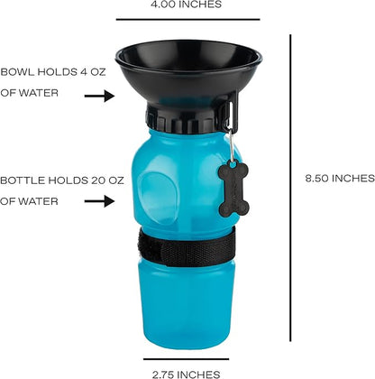 Highwave AutoDogMug Portable Dog Water Bottle, Squeeze Water Bottle with Built-in Travel Bowl for Dogs, Leak-Resistant BPA-Free Dog Water Dispenser for Walking, Hiking & Travel 20 oz (Blue)