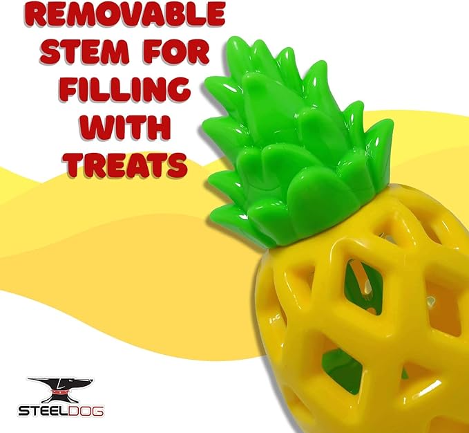 Steel Dog Treaters Pineapple, Dog Toy for Boredom and Stimulation, Treat Dispensing, Interactive Dog Puzzle Toys for Small, Medium, Large Breed