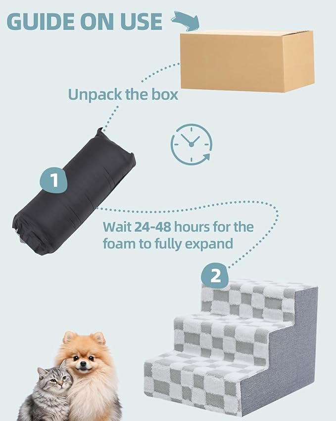 KSIIA Dog Stairs for Small Dogs & Cats Pet Stairs Supportive 3-Tier Pet Steps for Bed Couch Sofa Chair, No-Slip Cat Steps with Removable Washable Cover, 18" D x 15" W x 13" H, Grey