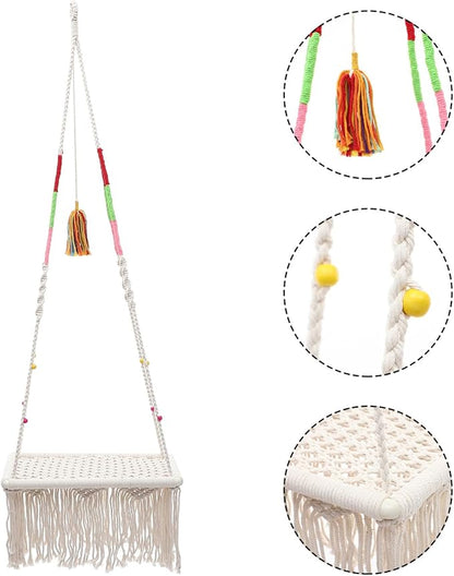 Macrame Cat Hammock Bed Hanging Indoor Cotton Rope Cat Nest Swing Wear-Resistant Design for Kitten