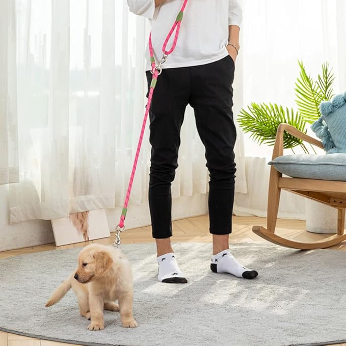 pawstrip Hands Free Dog Leash Crossbody Dog Running Leash Handsfree Pet Rope for Hiking Training Heavy Duty Reflective Pet Walking Belt (Pink)