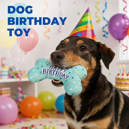 Prime Pets Dog Birthday Toys, 3 Pack, Crinkle Squeaky Dog Toys, Pet Toys for Small Medium Large Dogs, Stuffed Puppy Chew Toys, Dog Gift Toys