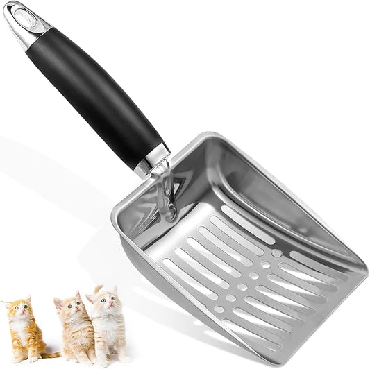 Cat Litter Scoop - Stainless Steel Metal Cat Litter Scoop-Kitty Metal Scooper-Sturdy Mesh Scooper - Mesh Shovel-Easy to Clean - Suitable for Cat Litter Box - Light Black