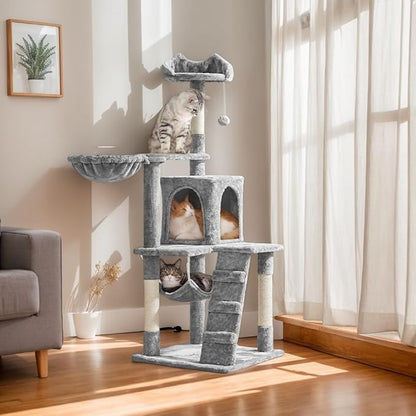 Yaheetech | 54in Cat Tree | Multi-Level Cat Tower w/Spacious Perch, Cozy Condo and Hammock, 3 Scratching Posts, Interactive Toy | Sturdy Pet Furniture | for Indoor Kittens to Large Cats | Light Gray