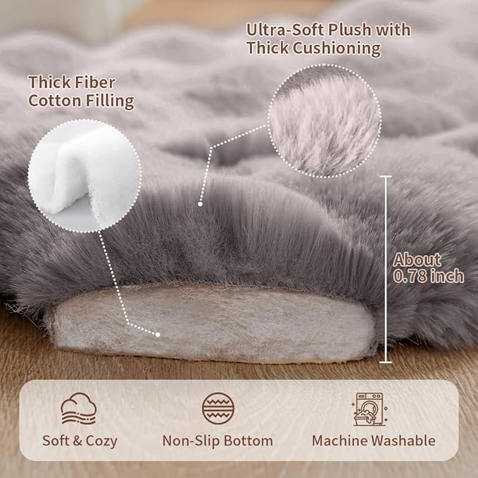 Cat & Dog Bed Mat, Soft Plush Faux Fur Kneading Pet Bed for 2 Cats or Small Dogs, Machine Washable Cat Sleeping Pad, Non-Slip Fluffy Pet Rug for Indoor Cats Kittens & Small Dogs, 27x20 in Grey