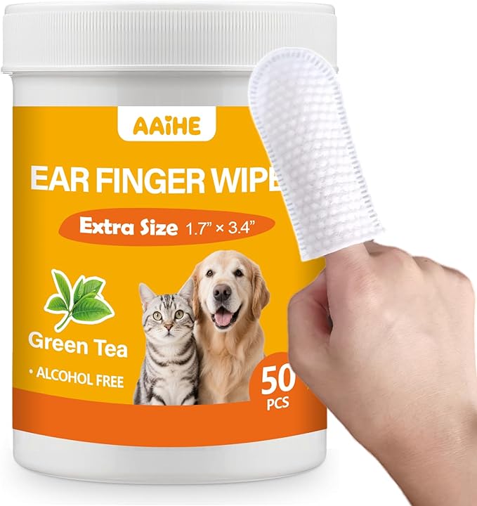Extra Large Dog Ear Finger Wipes,Gently Remove Ear Wax & Dirt,Relieve Ear Itching. All Natural Ingredients Dog Ear Wipes.Safe & Gentle Ear Wipes for Dog & Cat - 50 Count Yellow