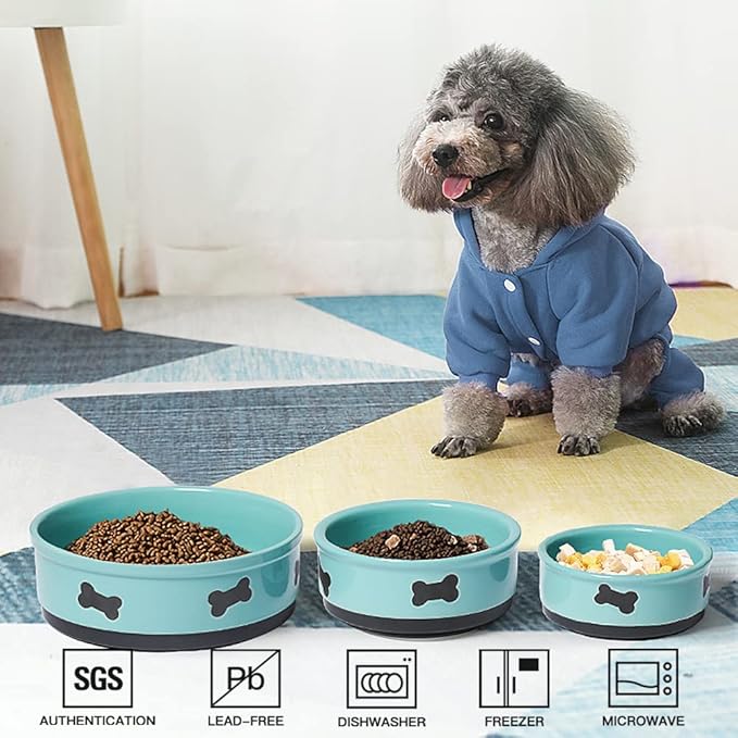Sweejar Ceramic Dog Bowls with Bone Pattern, Dog Food Dish for Large Dogs, Porcelain Pet Bowl for Water 70 Fl Oz (Turquoise)