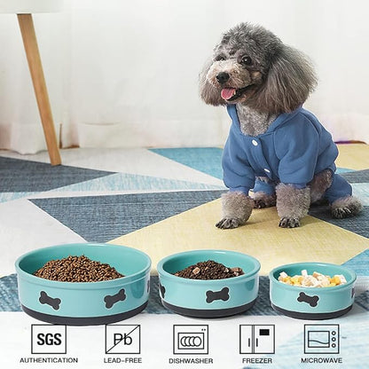 Sweejar Ceramic Dog Bowls with Bone Pattern, Dog Food Dish for Large Dogs, Porcelain Pet Bowl for Water 70 Fl Oz (Turquoise)