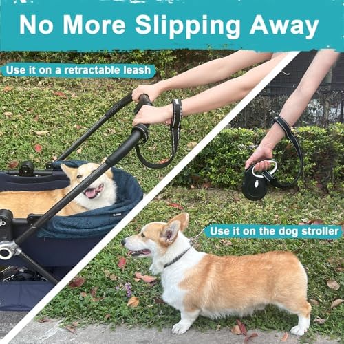 PetBonus Dog Leash Wrist Strap, Safety Strap for Retractable Leash, Lockable Reflective Short Dog Lead with Adjustable Soft Padded Handle for Walking, Extra Layer Security for Pet Stroller (Black) - Image 6