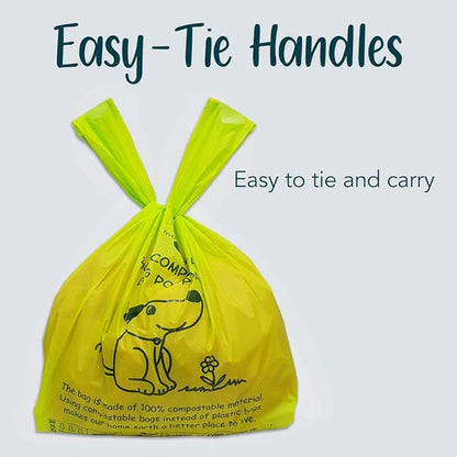 Dog Poop Bag, Compostable Cat Litter Bags with Easy-Tie Handles, Eco-Friendly Pet Waste Bags, Unscented, Vegetable-Based, Extra Thick, Leak Proof, Fits for Dogs and Cat Scoops, 60 Counts