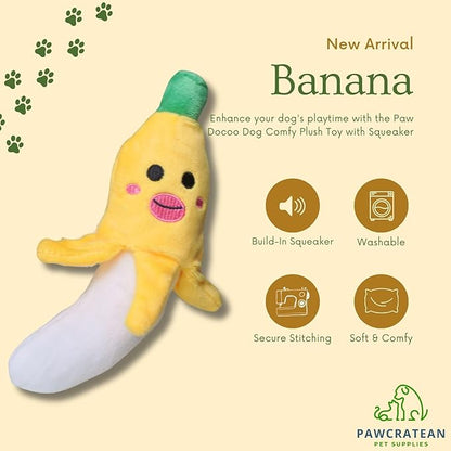 7" Squeaky Plush Toy for Puppies Small Dogs Self Etertainment Washable Soft Made [PET ONLY] (Banana)