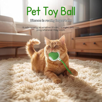 Interactive Cat Toy Ball, Automatic Intercative Cat Toys for Indoor Cats, The 3rd Generation Agile Moving Cat Ball with Elastic Mesh Tail, Toys for Indoor Adult Cats (Green)