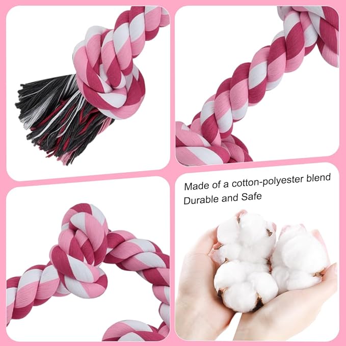 SZEE Dog Rope Toy for Large Dogs, 37 Inch 5 Knots, Tug of War Rope for Large Breeds, for Energy Release & Boredom Relief, Valentine’s Day Pet Toy (Red & Pink)