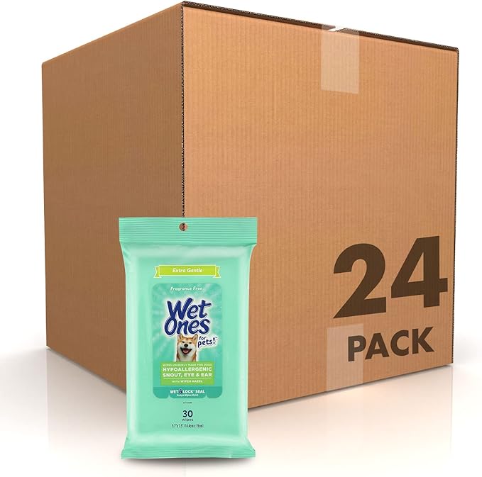 Wet Ones for Pets Extra Gentle Dog Wipes with Witch Hazel for Snout, Eye, Ear - Fragrance-Free Wipes for Dogs with Wet Lock Seal, 30 Count - 24 Pack