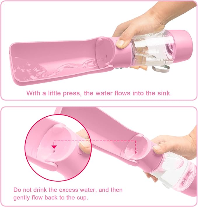Dog Water Bottle with Food Container, Foldable Puppy Travel Water Dispenser Cup, Leak Proof Portable Dog Water Bowl Summer Accessories for Pet Outdoor Walking Hiking (Pink)