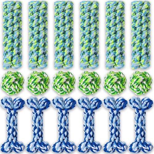 18 Pcs Dog Rope Toys Set Interactive Chew Balls Toys for Aggressive Chewers Large Medium Small Dogs Pet Puppy Teeth Cleaning Fun Training Birthday Gifts Blue Green by Chitidr