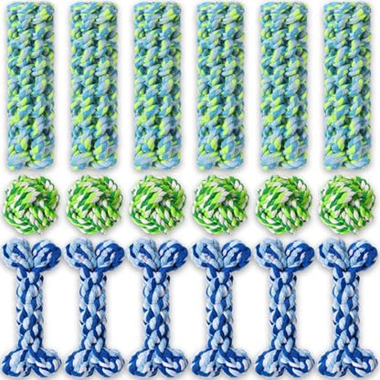 18 Pcs Dog Rope Toys Set Interactive Chew Balls Toys for Aggressive Chewers Large Medium Small Dogs Pet Puppy Teeth Cleaning Fun Training Birthday Gifts Blue Green by Chitidr